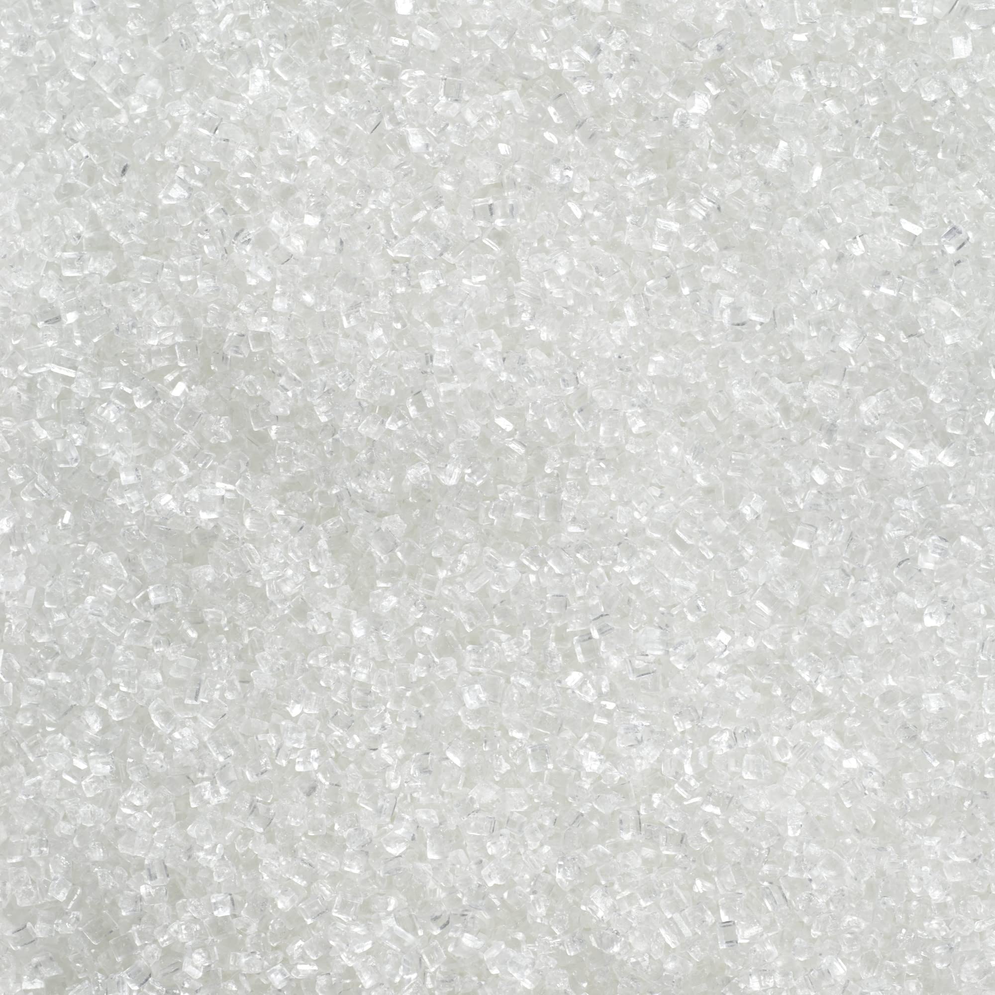 DecoPac sanding sugar white jar, front view, shimmering topping for cakes