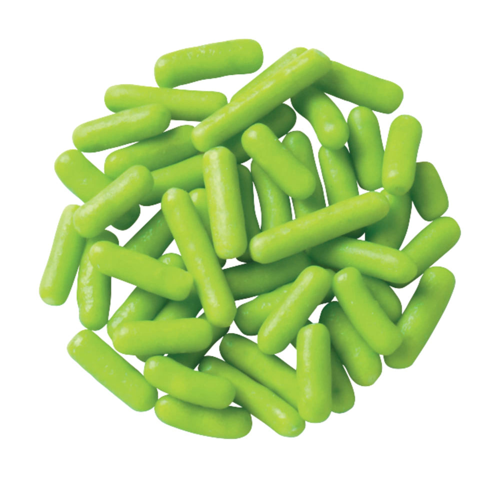 DecoPac Lime Green Sprinkles rolled into royal icing for decorative edges.
