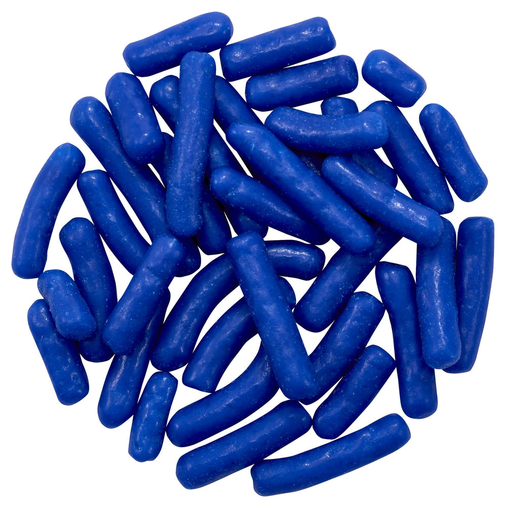 DecoPac Navy Blue Sprinkles on cake for vibrant color and texture.