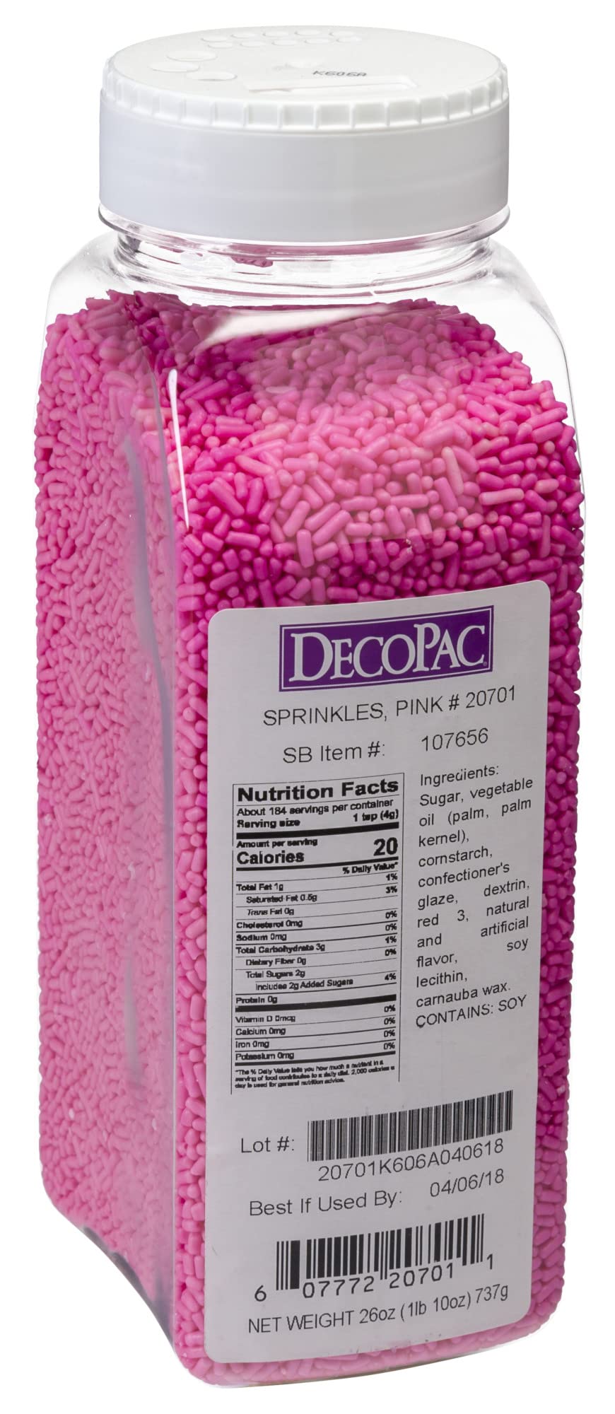 DecoPac pink sprinkles as ice cream topping to add color and texture