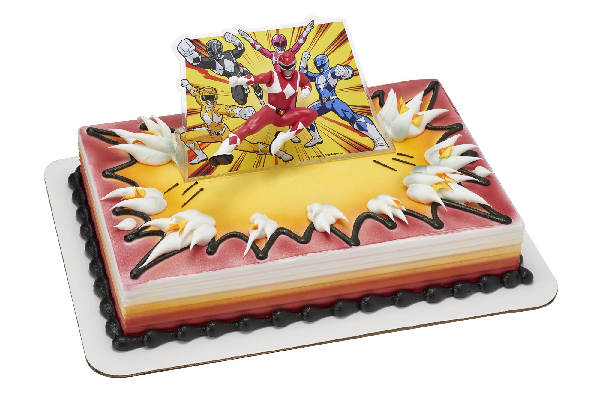 DecoPac Power Rangers Morphin Time topper on cake for a bold birthday centerpiece.