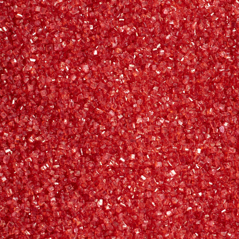 DecoPac red sanding sugar jar adds vibrant color to cakes.