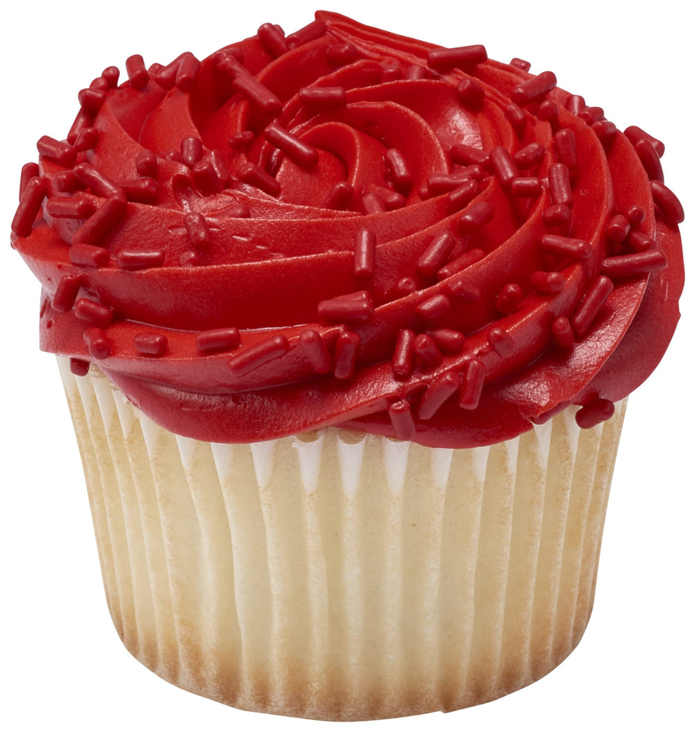 Cupcakes topped with DecoPac Red Sprinkles for bold, festive appeal.