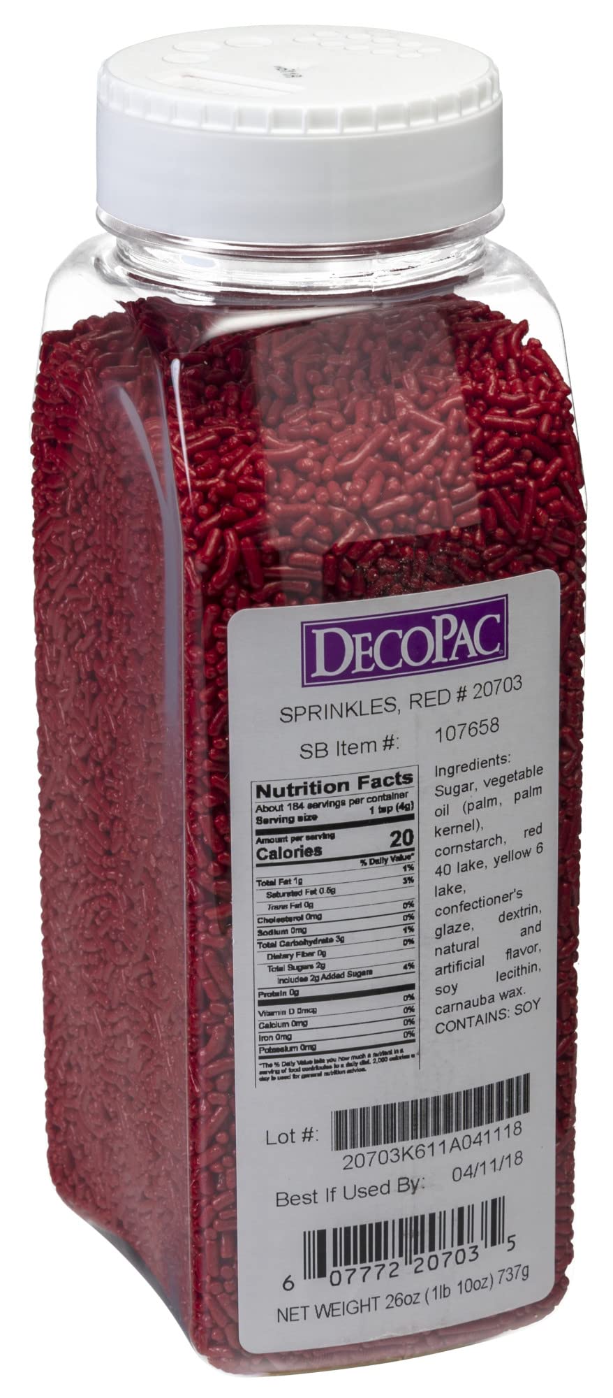 DecoPac Red Sprinkles on a cake for vibrant celebration color.