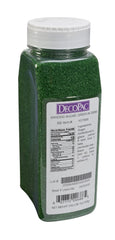Close-up of emerald-green sugar crystals for precise royal icing use with DecoPac