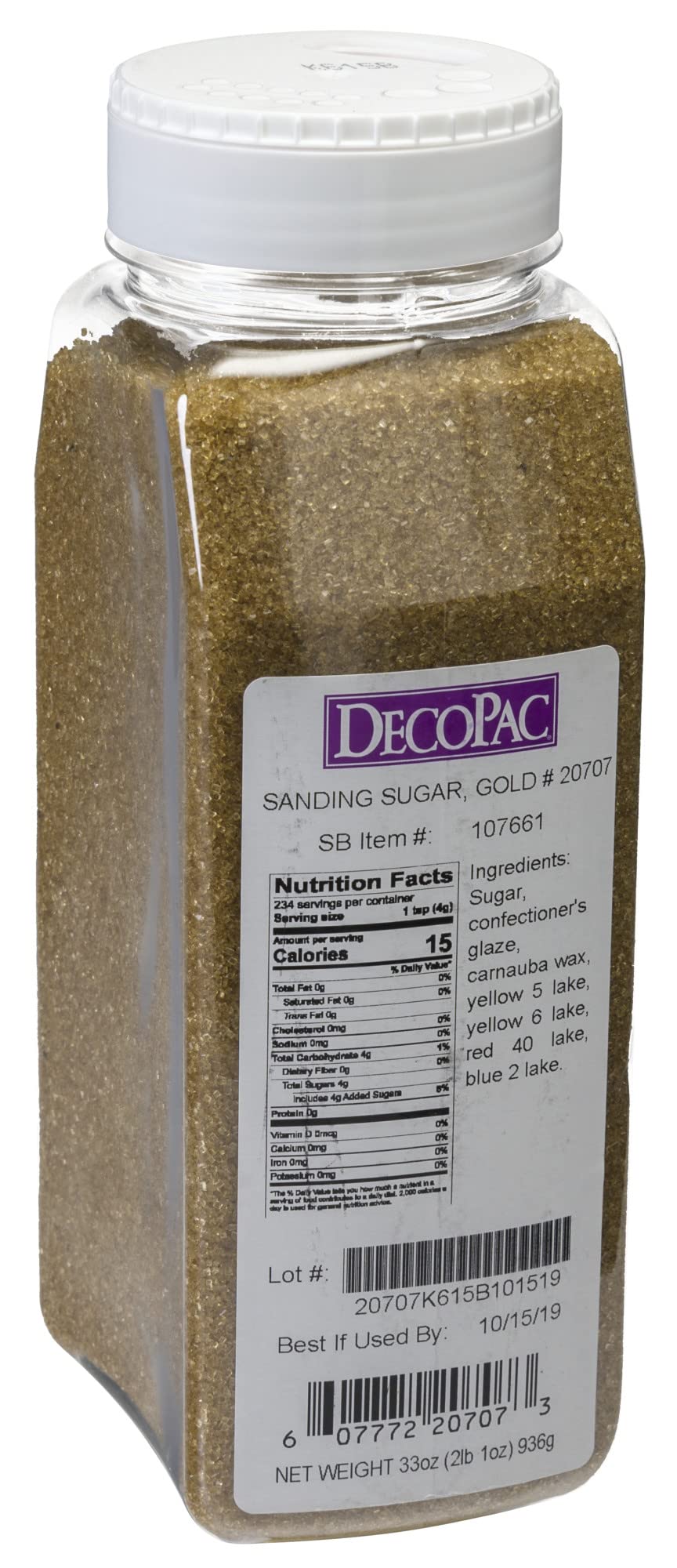 DecoPac Sparkling Gold sugar on cake for shimmering celebration decoration.