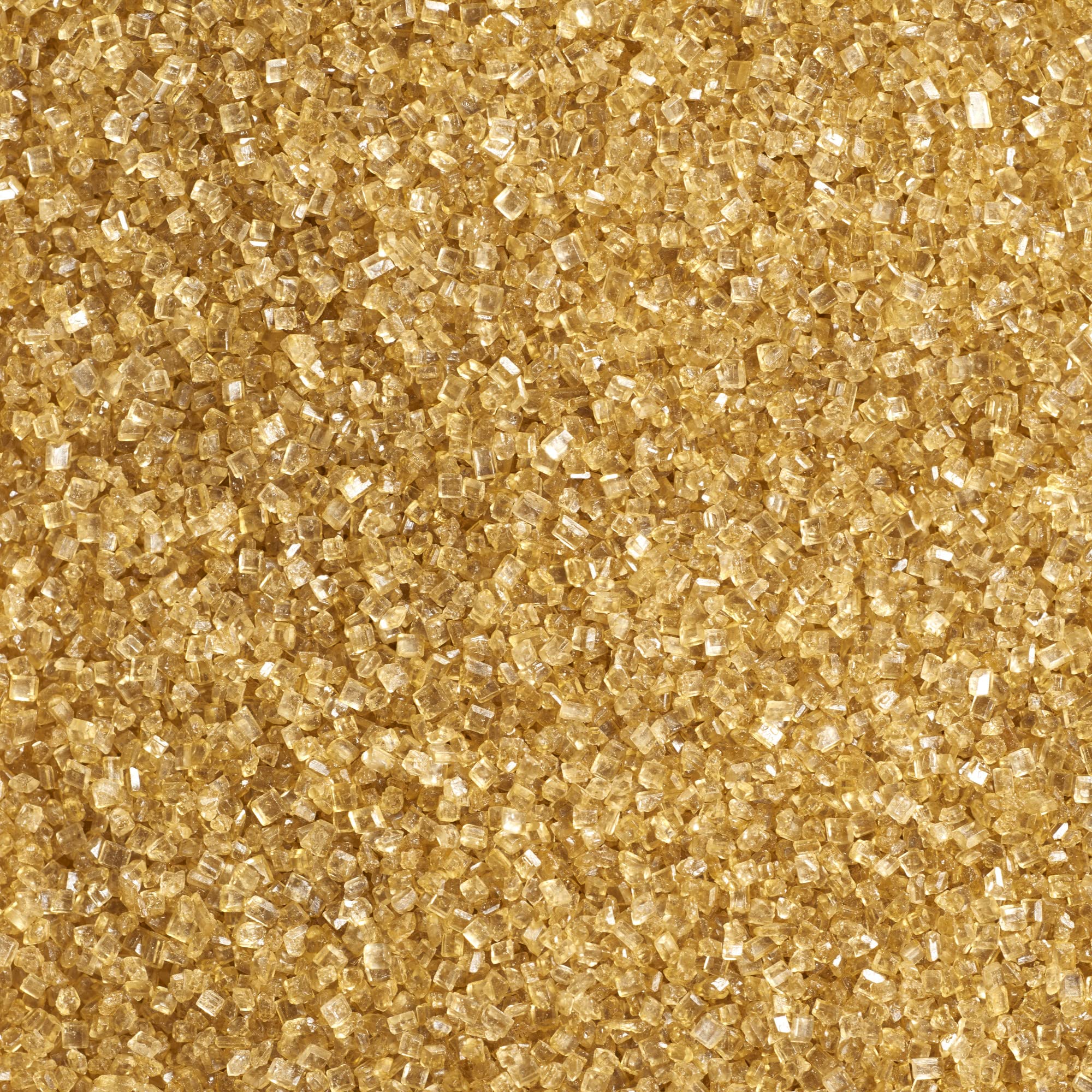 DecoPac Sparkling Gold sanding sugar in container top for festive cake decorating.