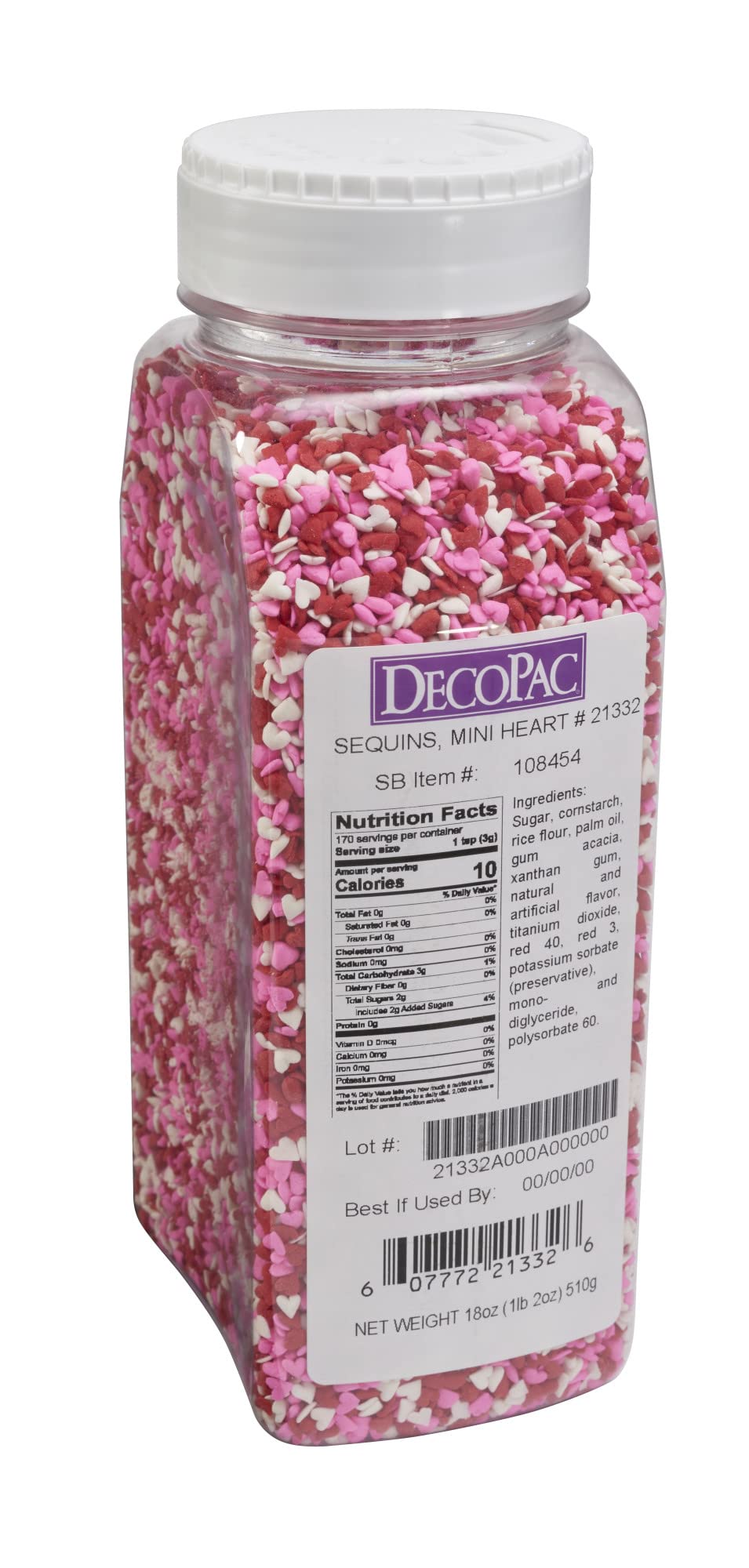 DecoPac Valentines Quins red heart sprinkles for cakes and cookies.