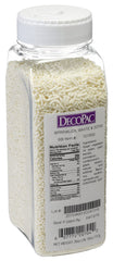 DecoPac White Sprinkles in a large jar for cake decorating.