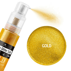 DecorRom Gold Edible Glitter Spray on cake yields radiant shimmer for celebrations.