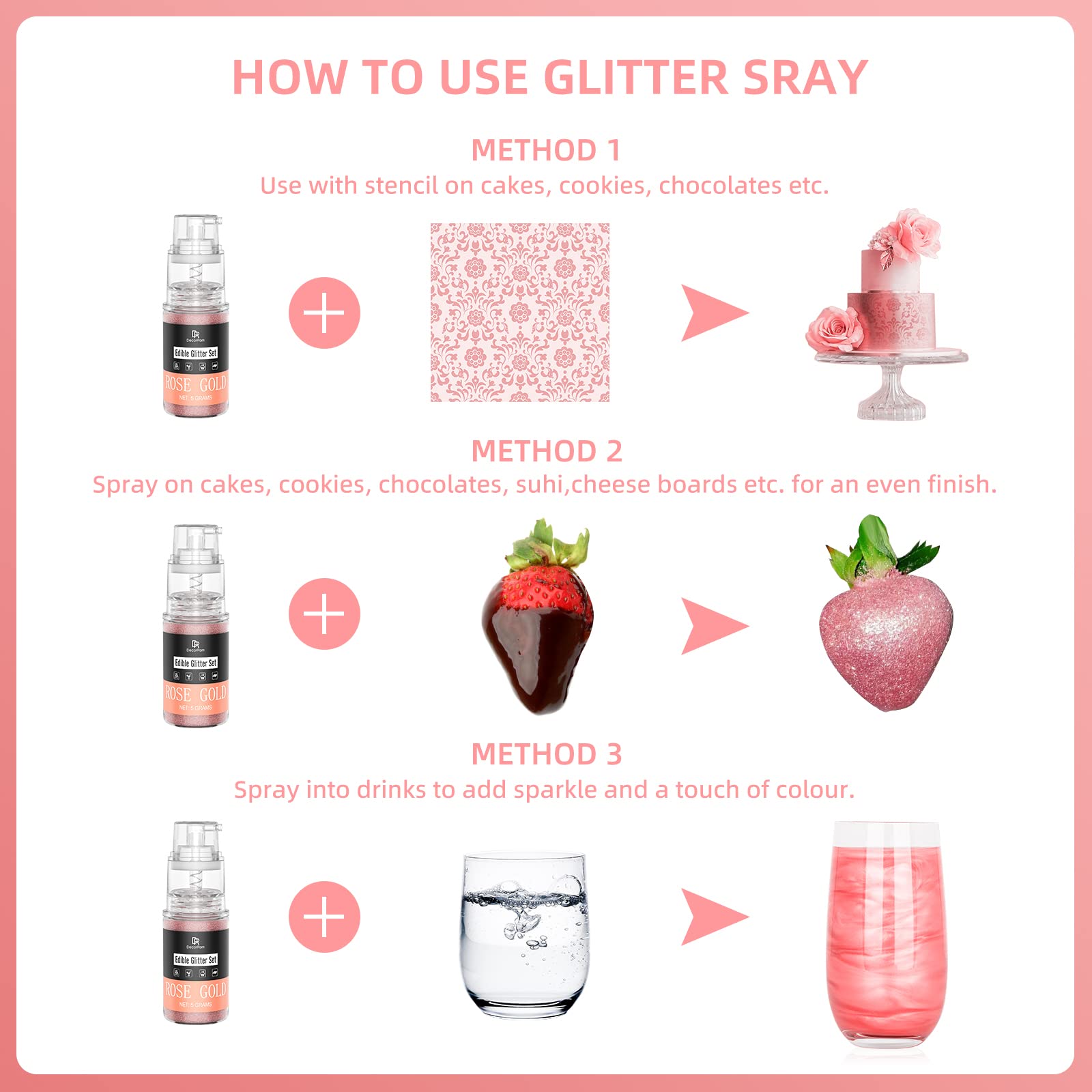 DecorRom Gold Glitter Spray on cocktails adds subtle shimmer and luxury.