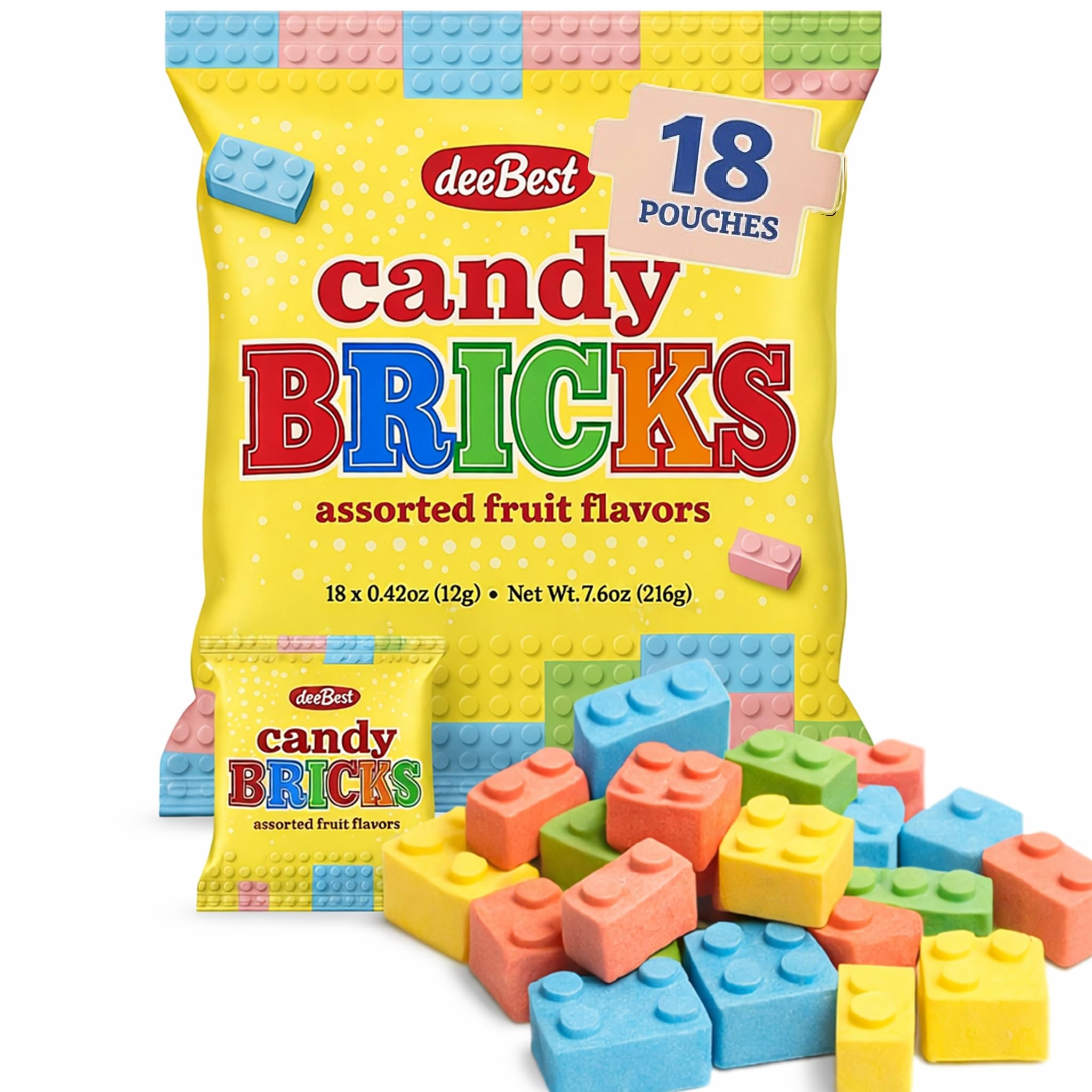 Dee Best Candy Bricks in assorted fruit flavors for festive party favors.