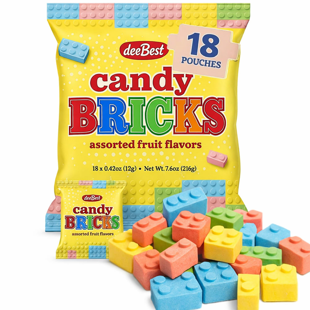 Dee Best Candy Bricks in assorted fruit flavors for festive party favors.