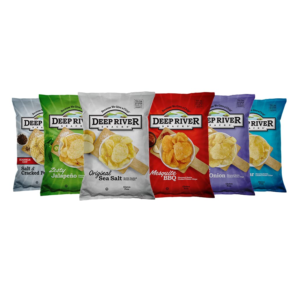 Deep River Snacks potato chips variety pack with six flavors, ideal for on-the-go snacking and gatherings