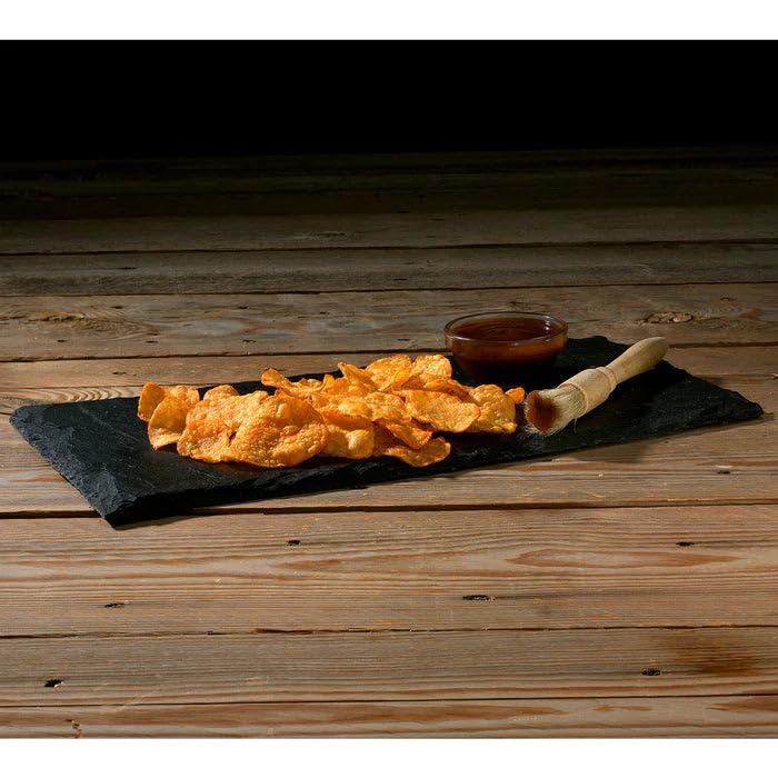 Deep River Snacks Mesquite BBQ kettle chips shown with lunchbox, gluten-free crunch benefit.