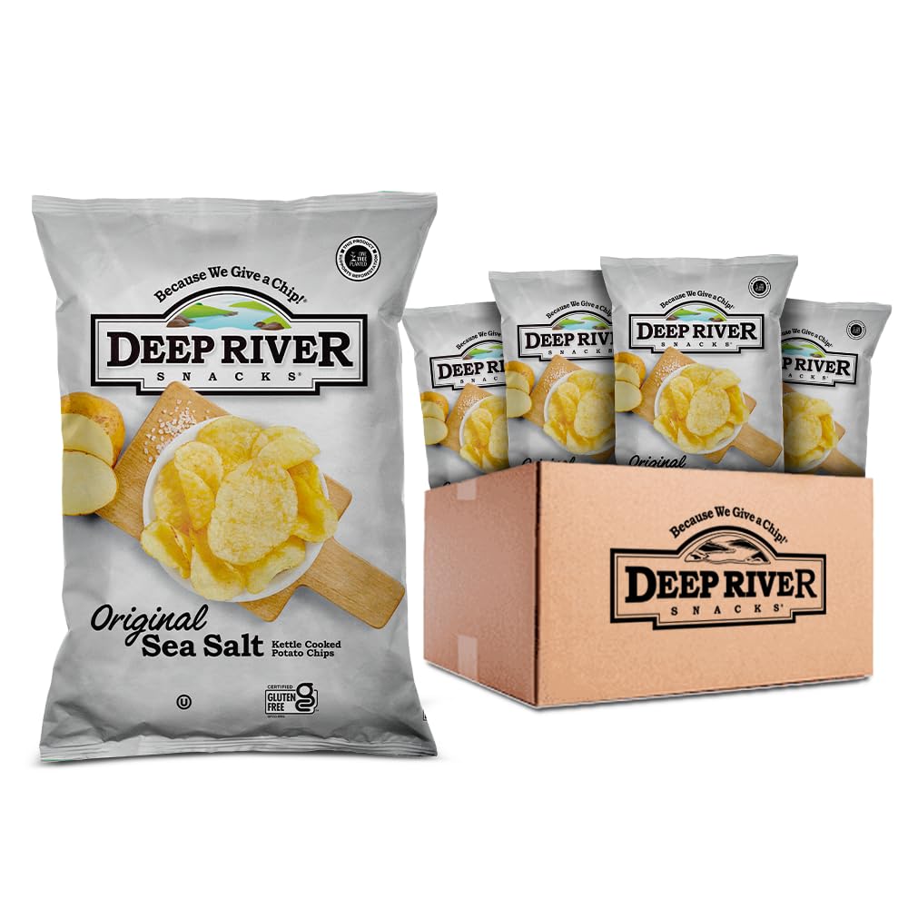 Deep River Original Sea Salt kettle chips with crispy texture, ideal for parties or on-the-go snacking.