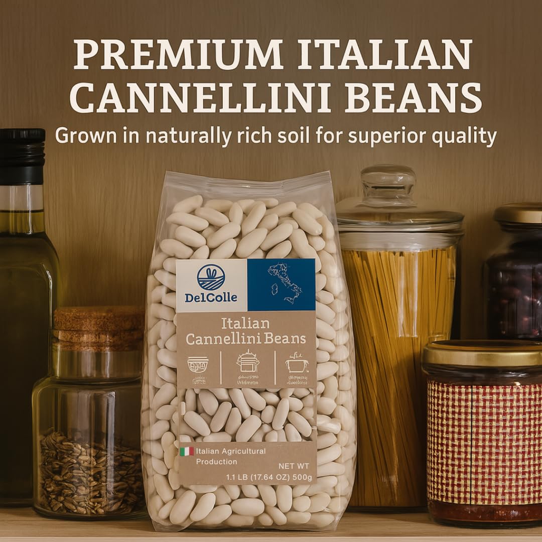 Closeup of raw Del Colle Cannellini beans showing creamy texture prospects.