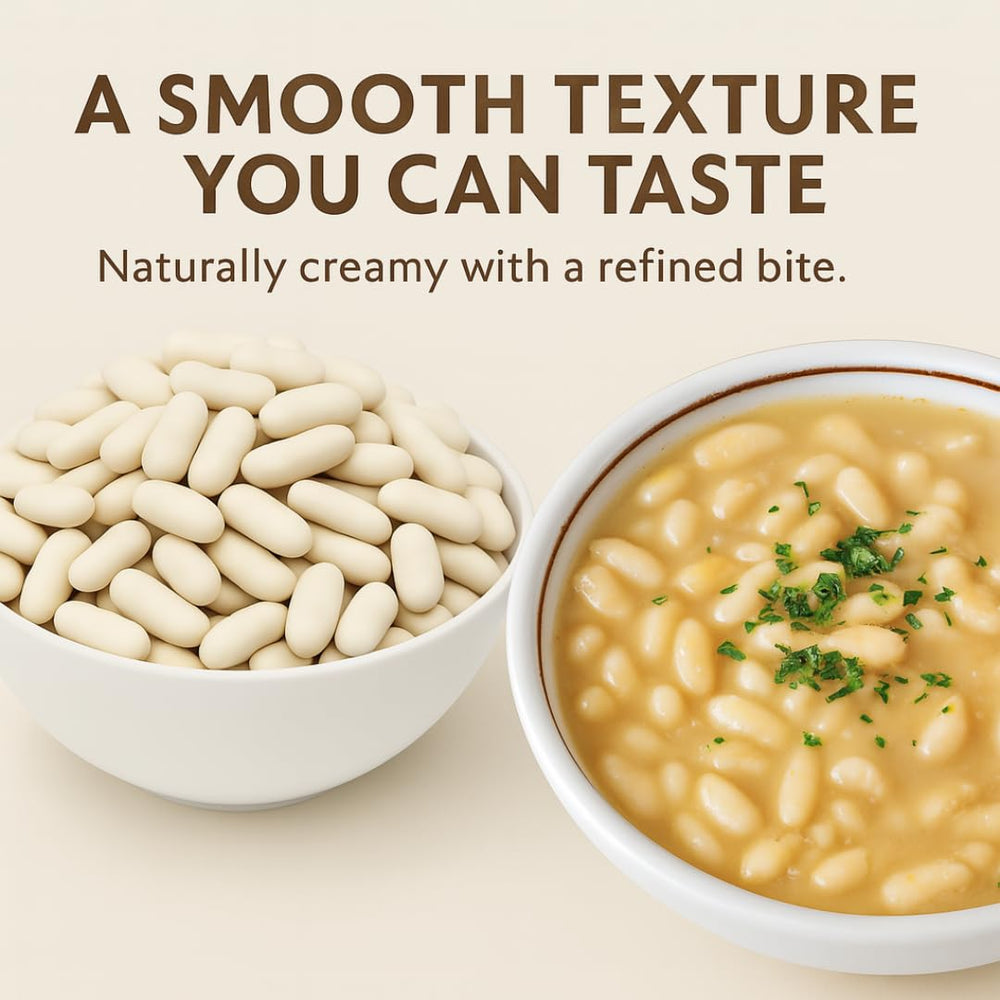 Del Colle Cannellini beans soaking in water to soften for cooking.