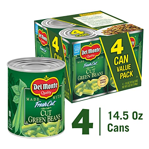 Del Monte blue lake green beans close-up highlights crisp texture ideal for casseroles.