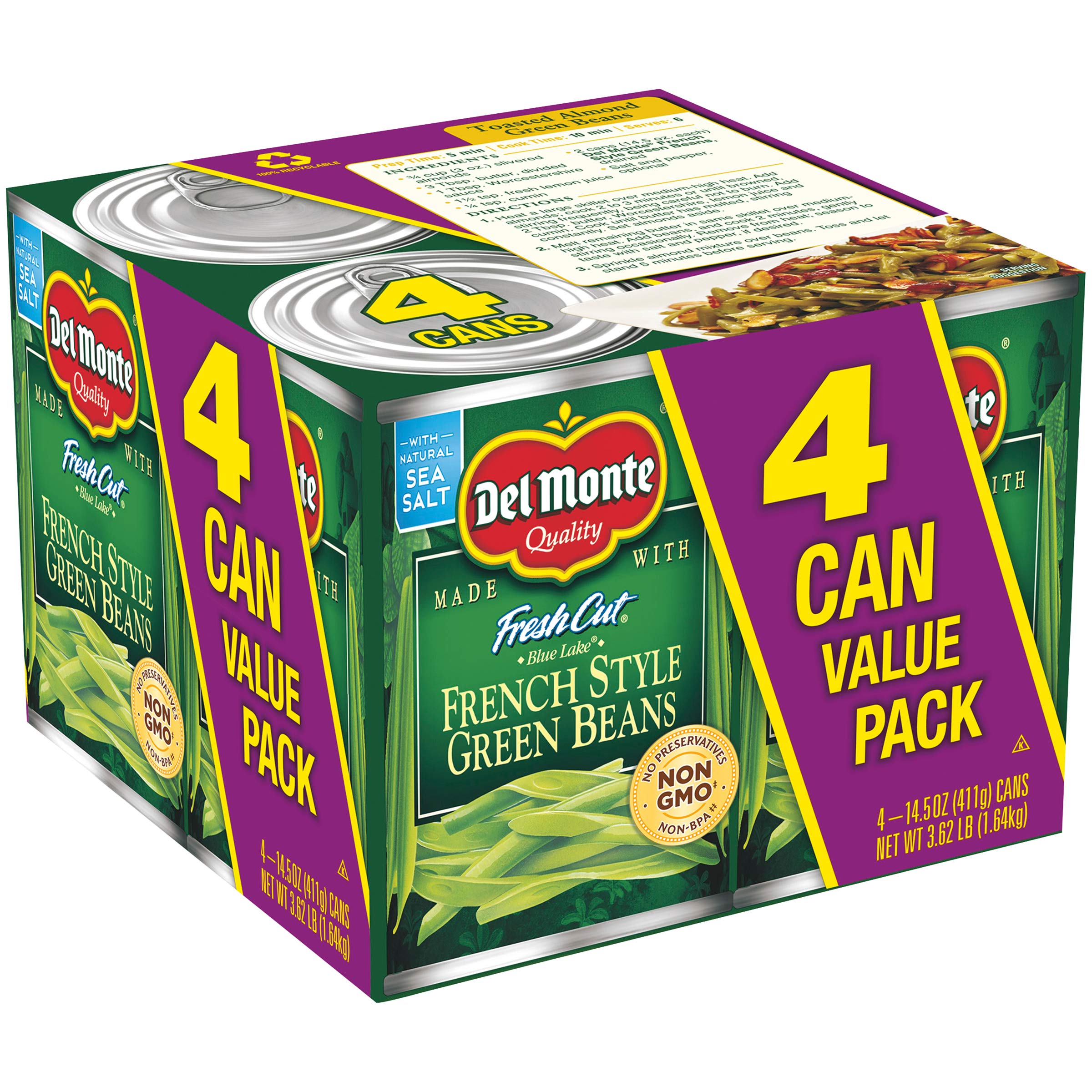 Del Monte Blue Lake green beans with pasta, a versatile pairing for meals.