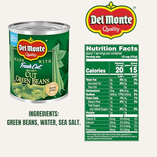Del Monte Fresh Cut Blue Lake Green Beans served with pasta for a quick side.