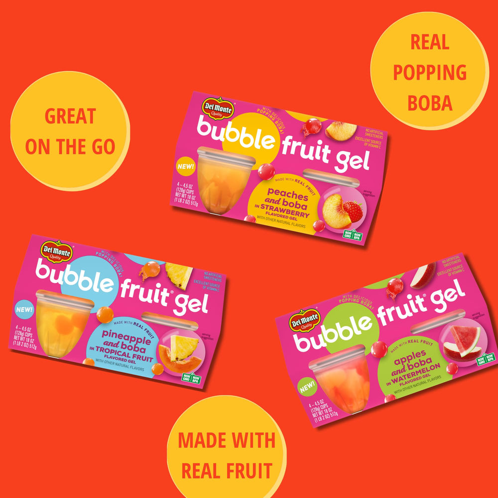 Del Monte peaches with boba in strawberry gel serving suggestion