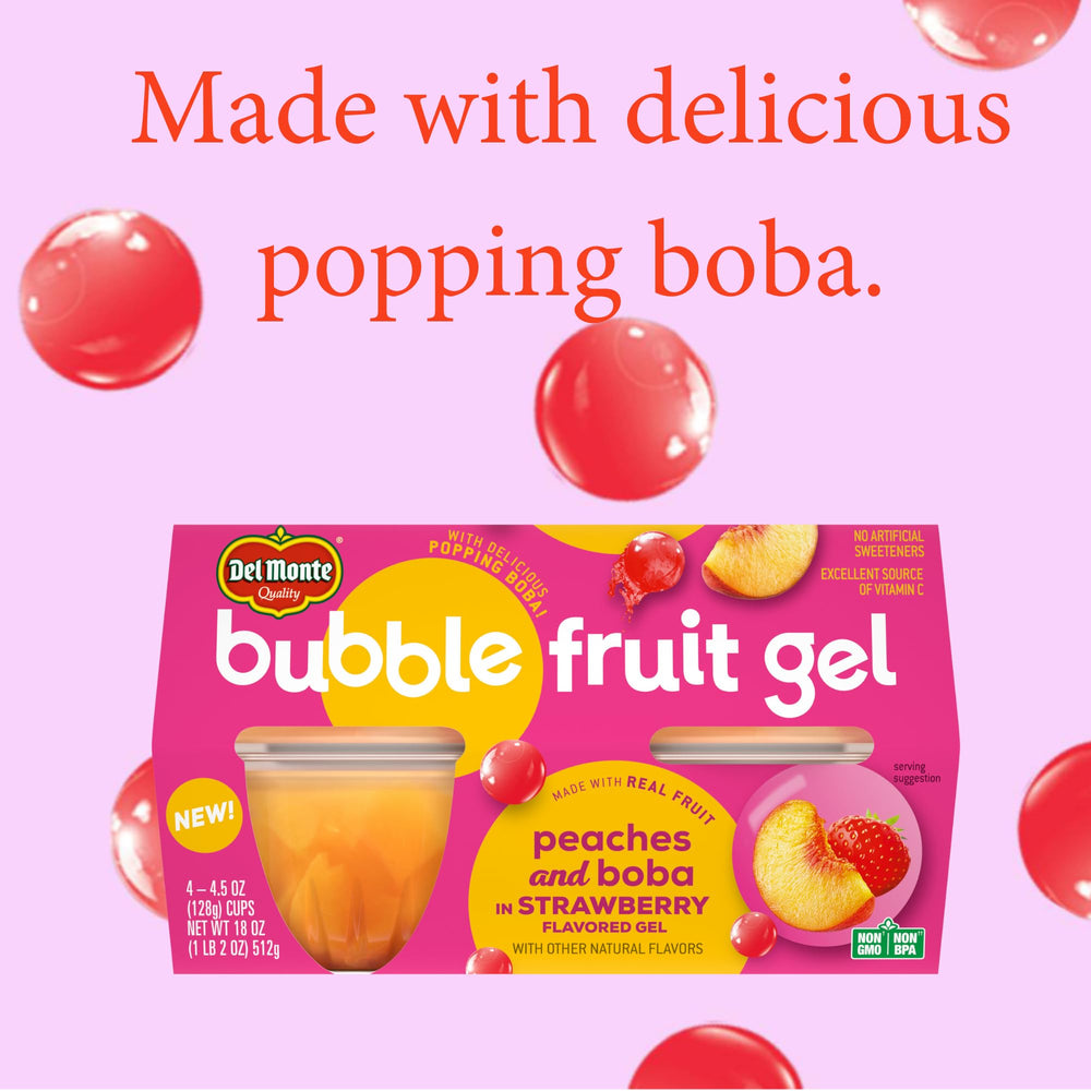 Six-pack Del Monte Bubble Fruit Gel cups ready for lunchboxes