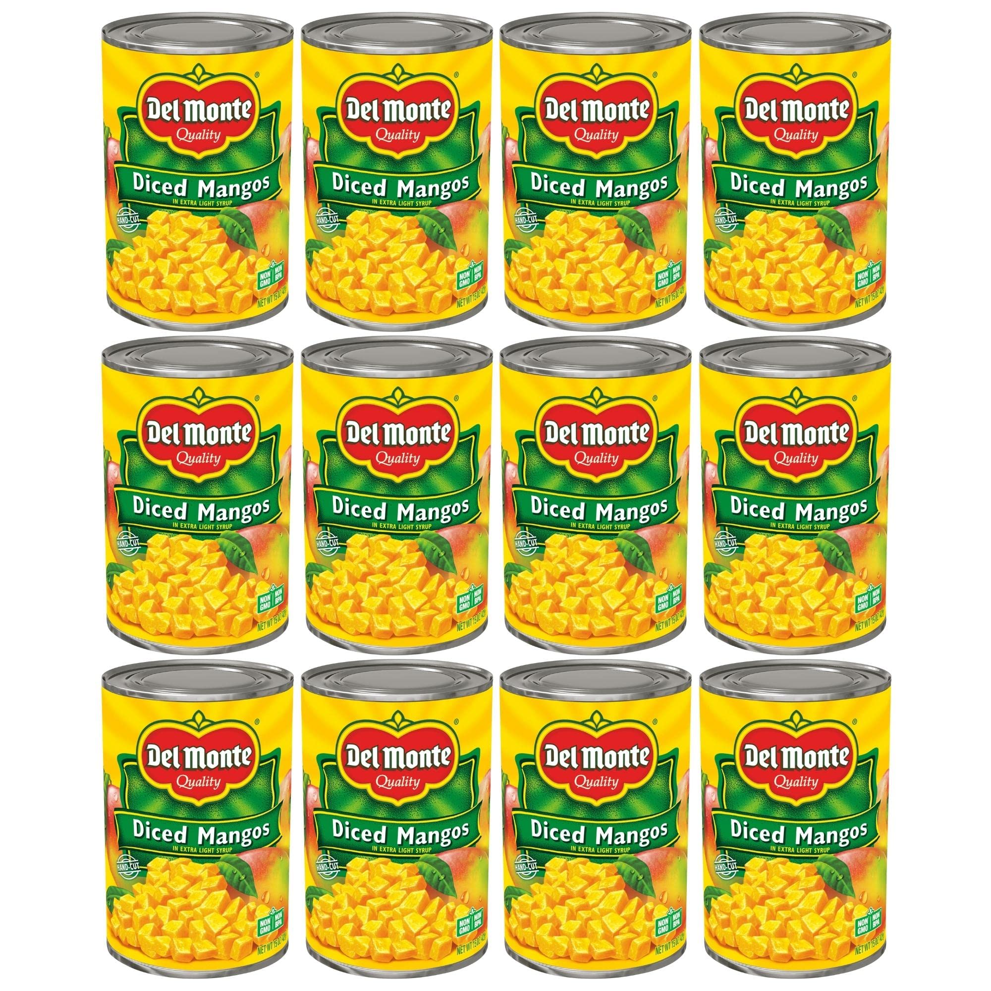 Del Monte diced mango in extra light syrup can offers a quick fruit snack.