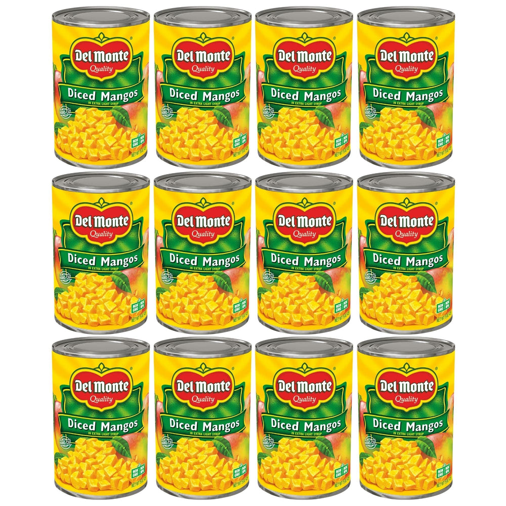 Del Monte diced mango in extra light syrup can offers a quick fruit snack.