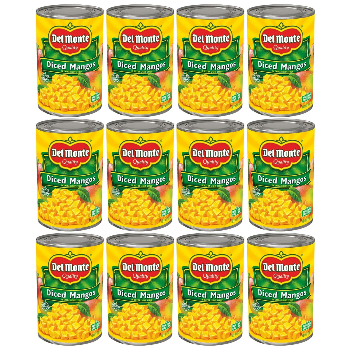 Del Monte diced mango in extra light syrup can offers a quick fruit snack.
