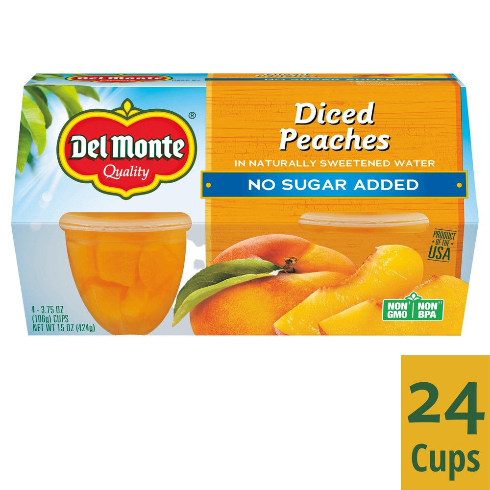 Close-up of juicy peaches in water, Del Monte fruit cup
