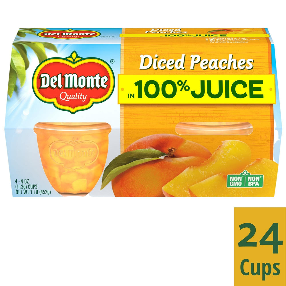 Del Monte Diced Peaches with no artificial flavors or sweeteners.