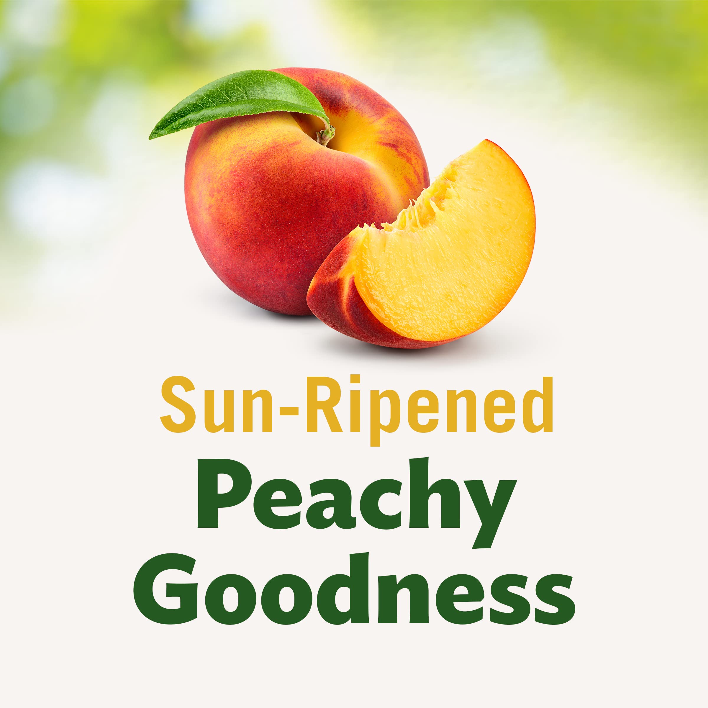 Non-GMO peaches in BPA-free packaging for a clean snack.