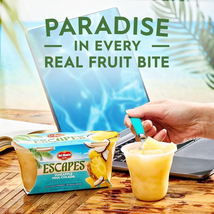 Del Monte Escapes on-the-go snack packaging ready for travel.
