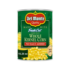 Del Monte Fresh Cut Golden Sweet Corn label on the can, ready to use.