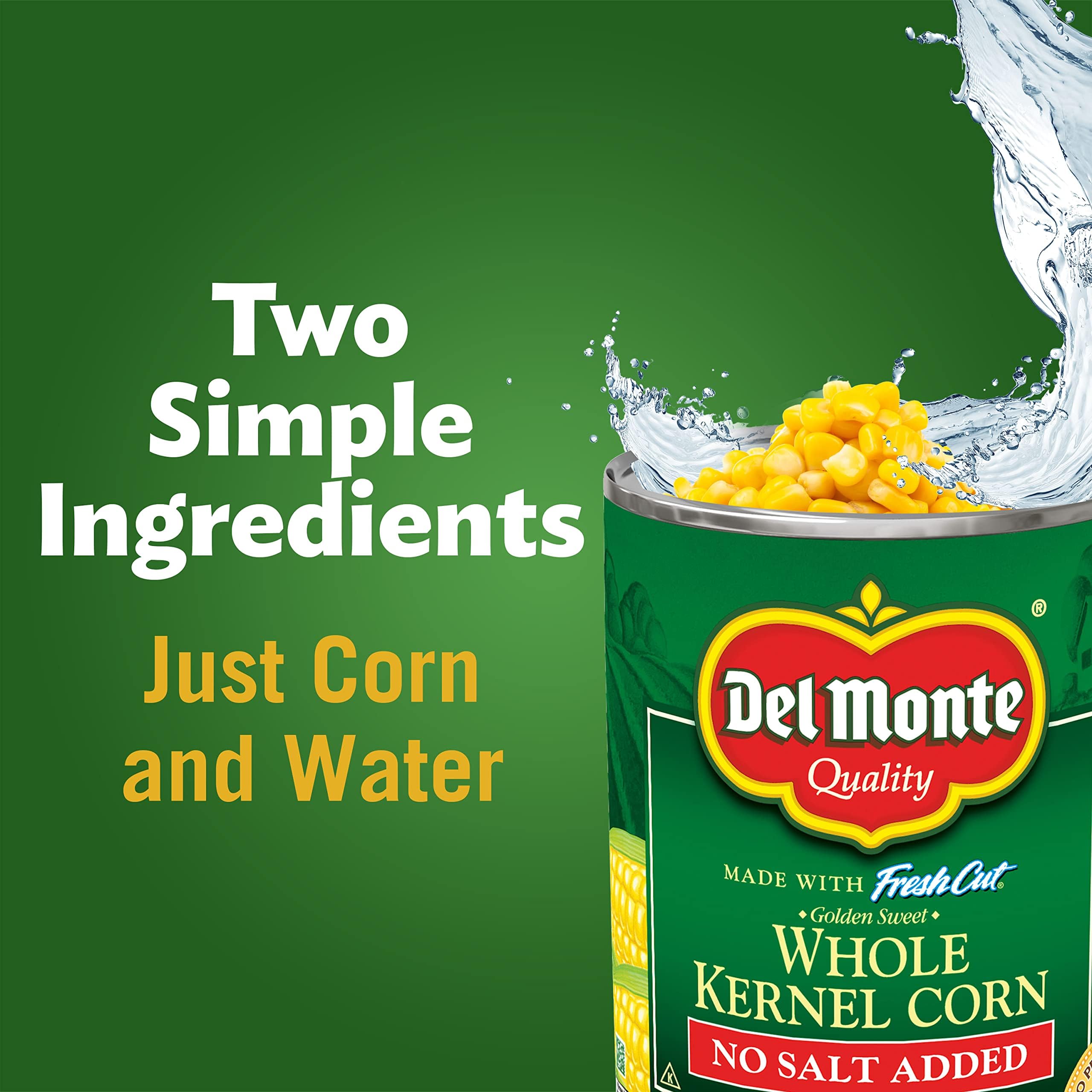 Del Monte corn can on pantry shelf, easy pantry staple.