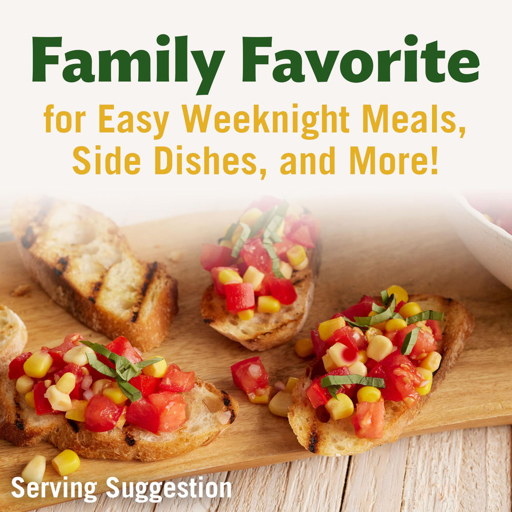 Del Monte corn on plate, perfect side for soups and salads.