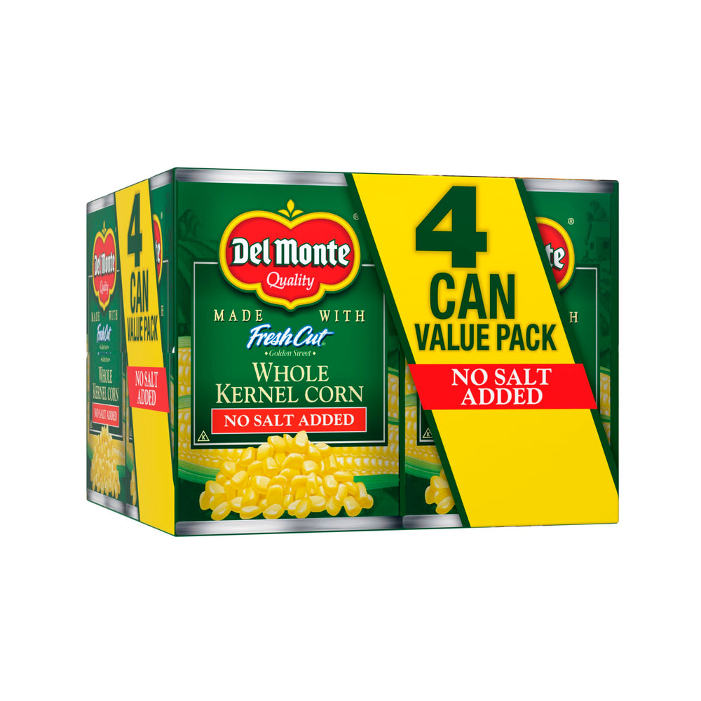 Del Monte Fresh Cut Golden Sweet corn can with glossy kernels, ready to serve as a quick side.