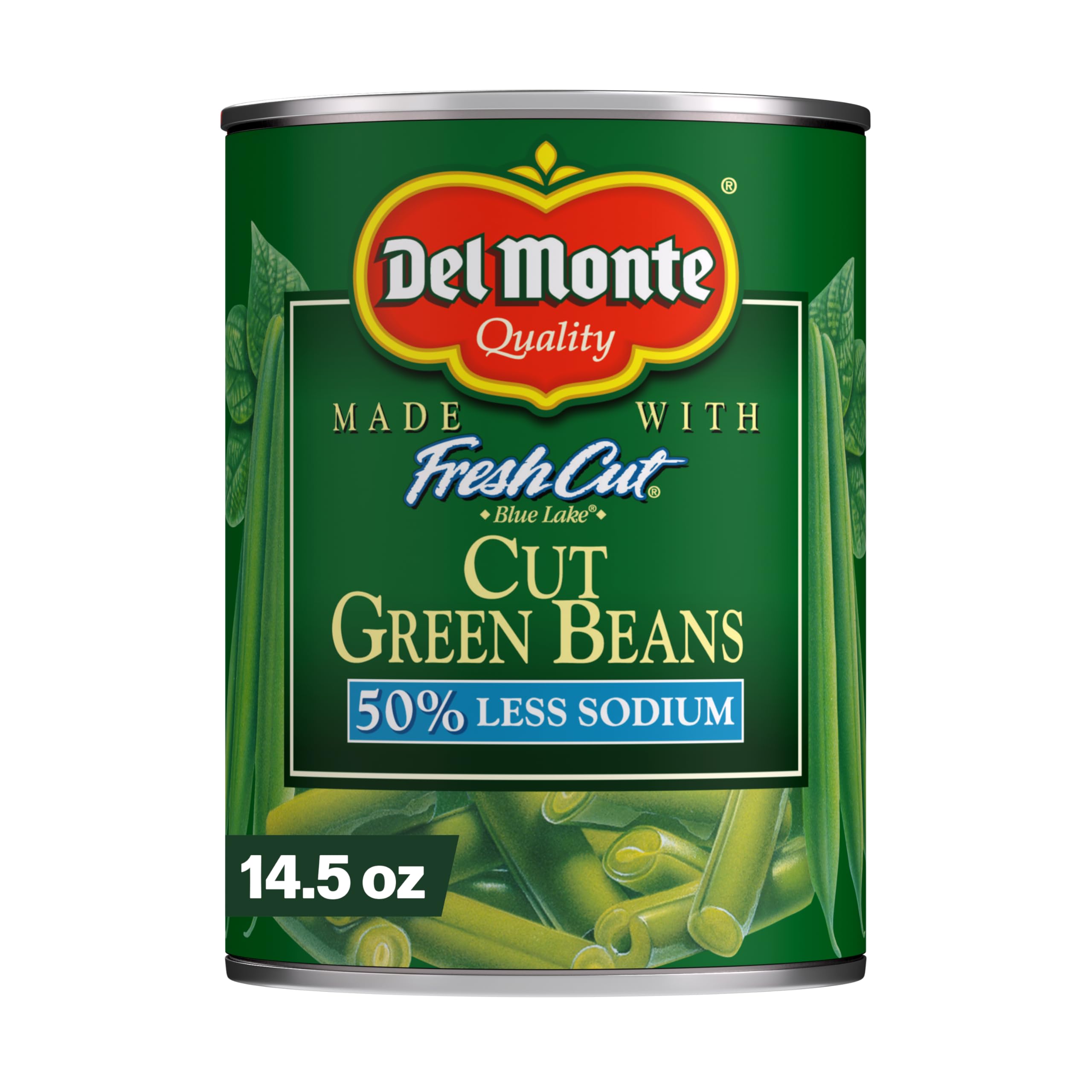 Del Monte fresh cut green beans in a can, ready to heat as a quick side.