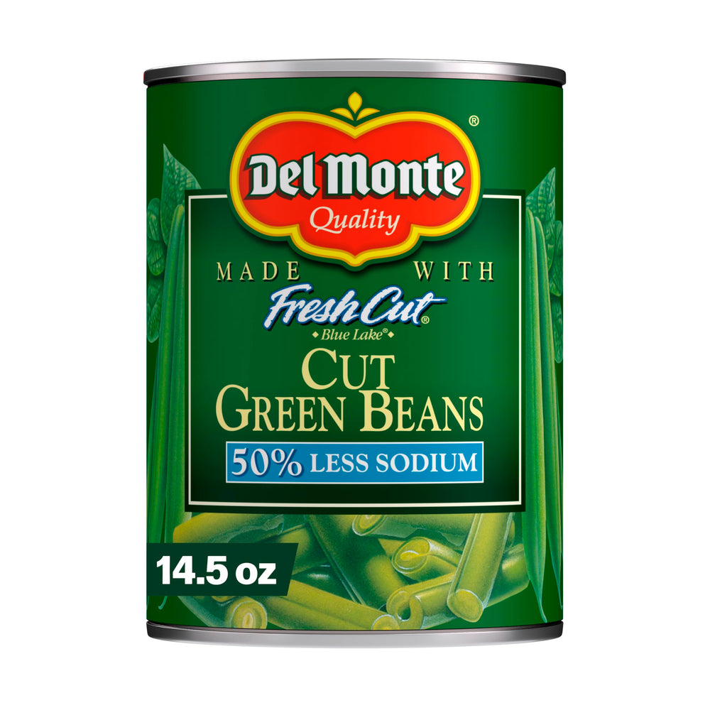 Del Monte fresh cut green beans in a can, ready to heat as a quick side.