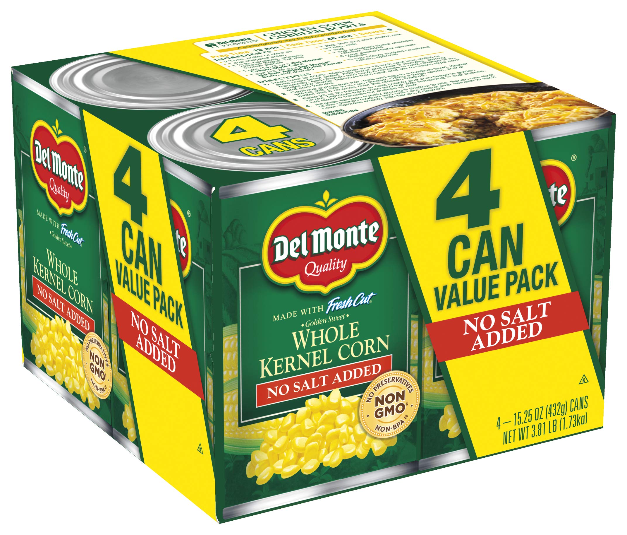 Cooked Del Monte Golden Sweet corn side dish on a plate adds color and texture.