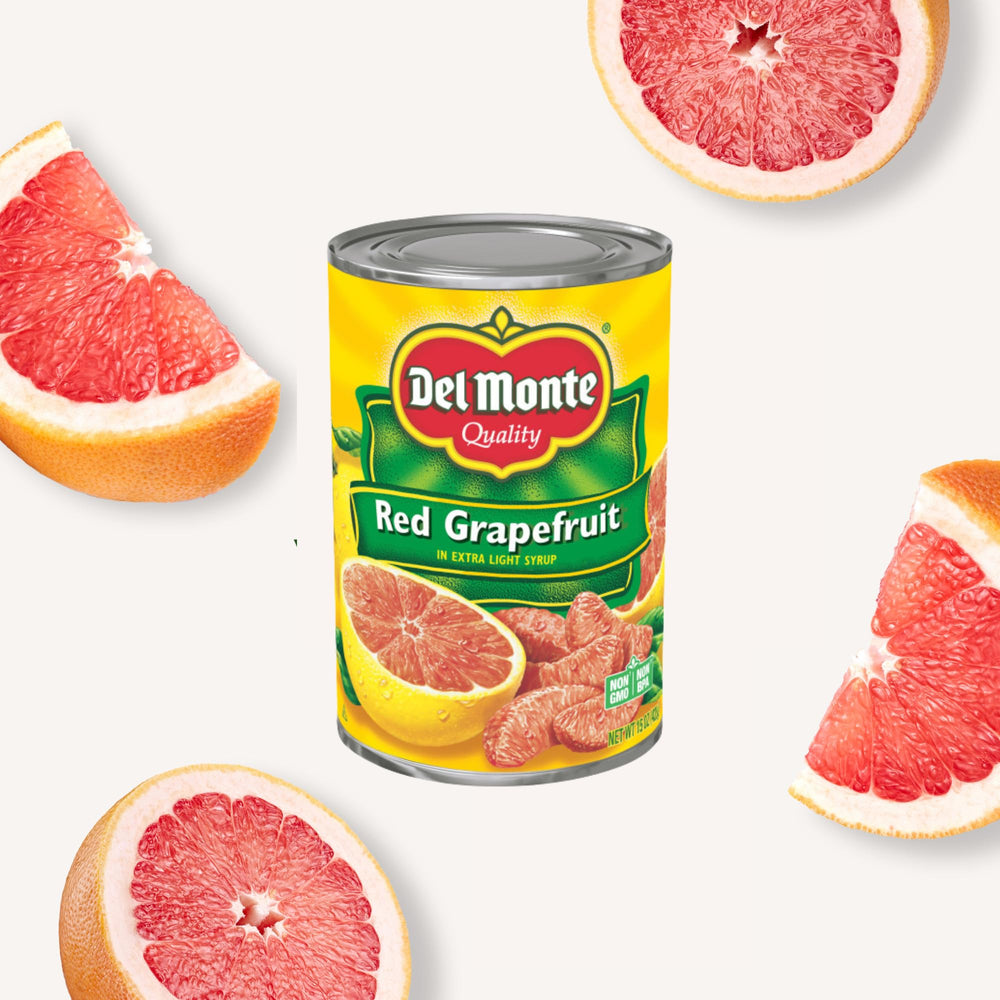 Del Monte grapefruit as a dessert topping idea for bright flavor.