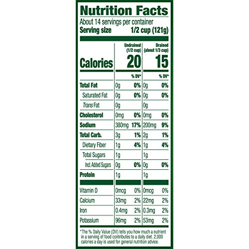 Del Monte Fresh Cut green beans four-pack on shelf, ideal pantry staple.