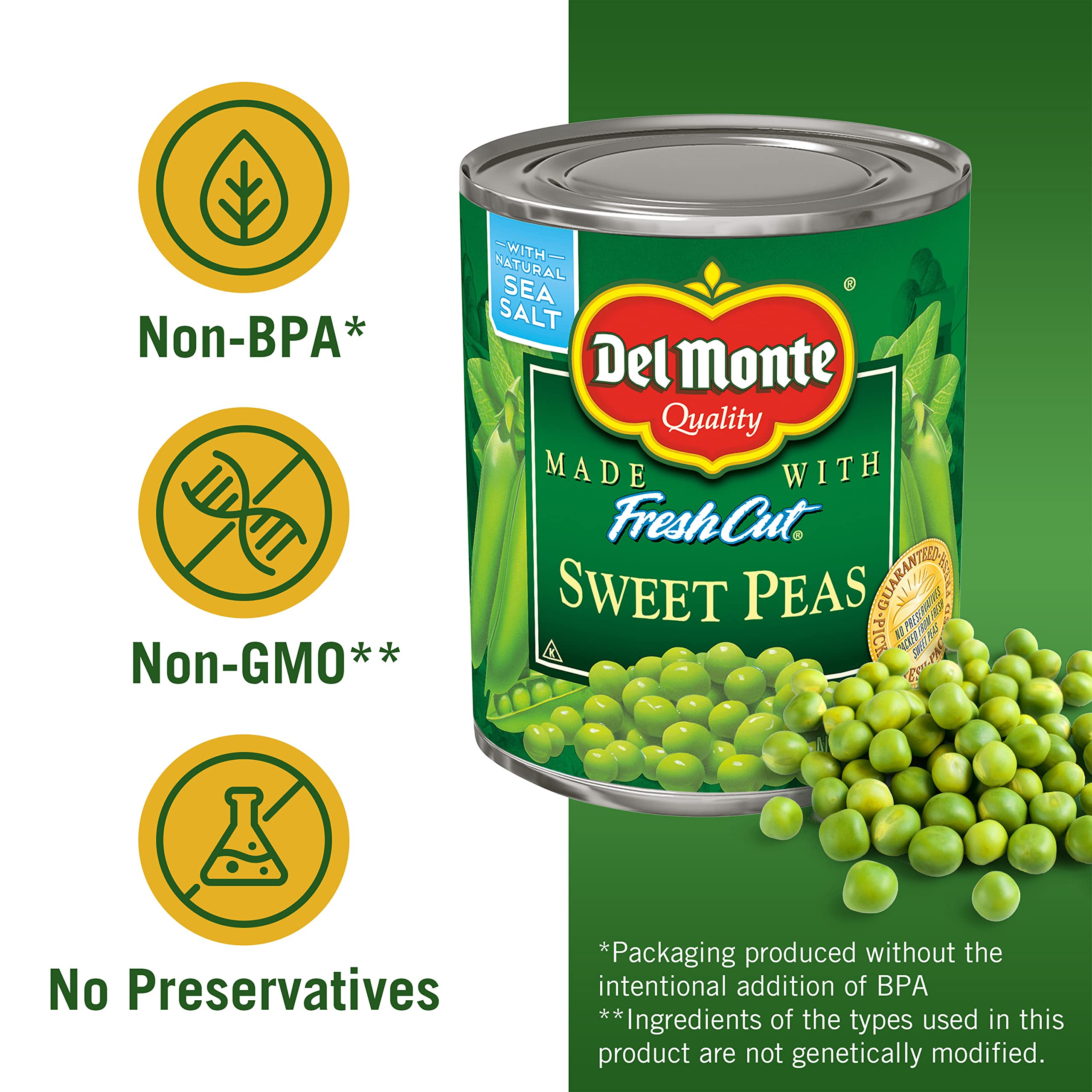 Del Monte heat-and-serve peas ideal for weeknight sides.