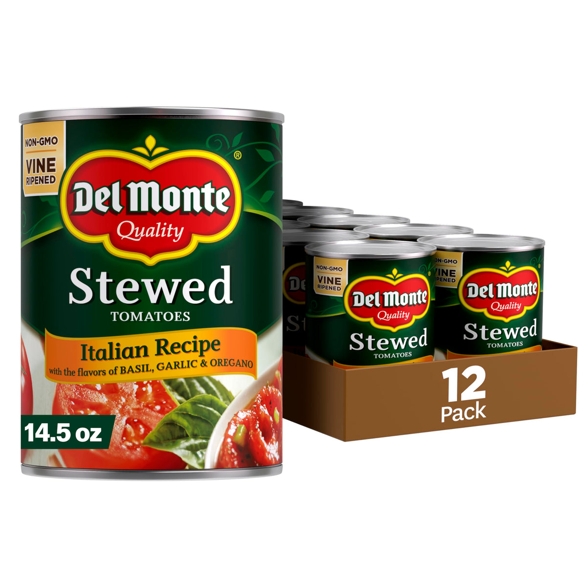 Del Monte Italian Recipe Stewed Tomatoes with Basil add vibrant sauce base for weeknight meals