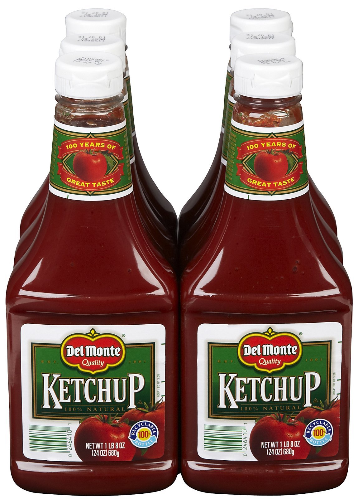 Del Monte ketchup 24 oz bottle close-up highlighting rich tomato flavor for burgers.