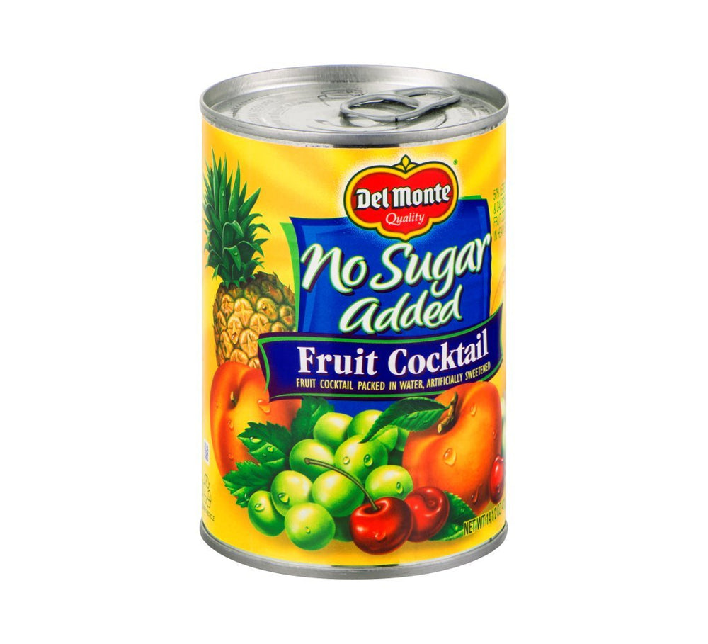 Del Monte No Sugar Added Fruit Cocktail can front shows wholesome mixed fruit ready to enjoy