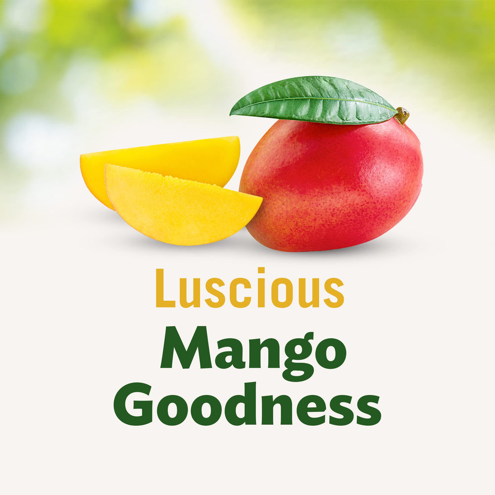 Del Monte Non-GMO mango label highlights wholesome fruit choice.