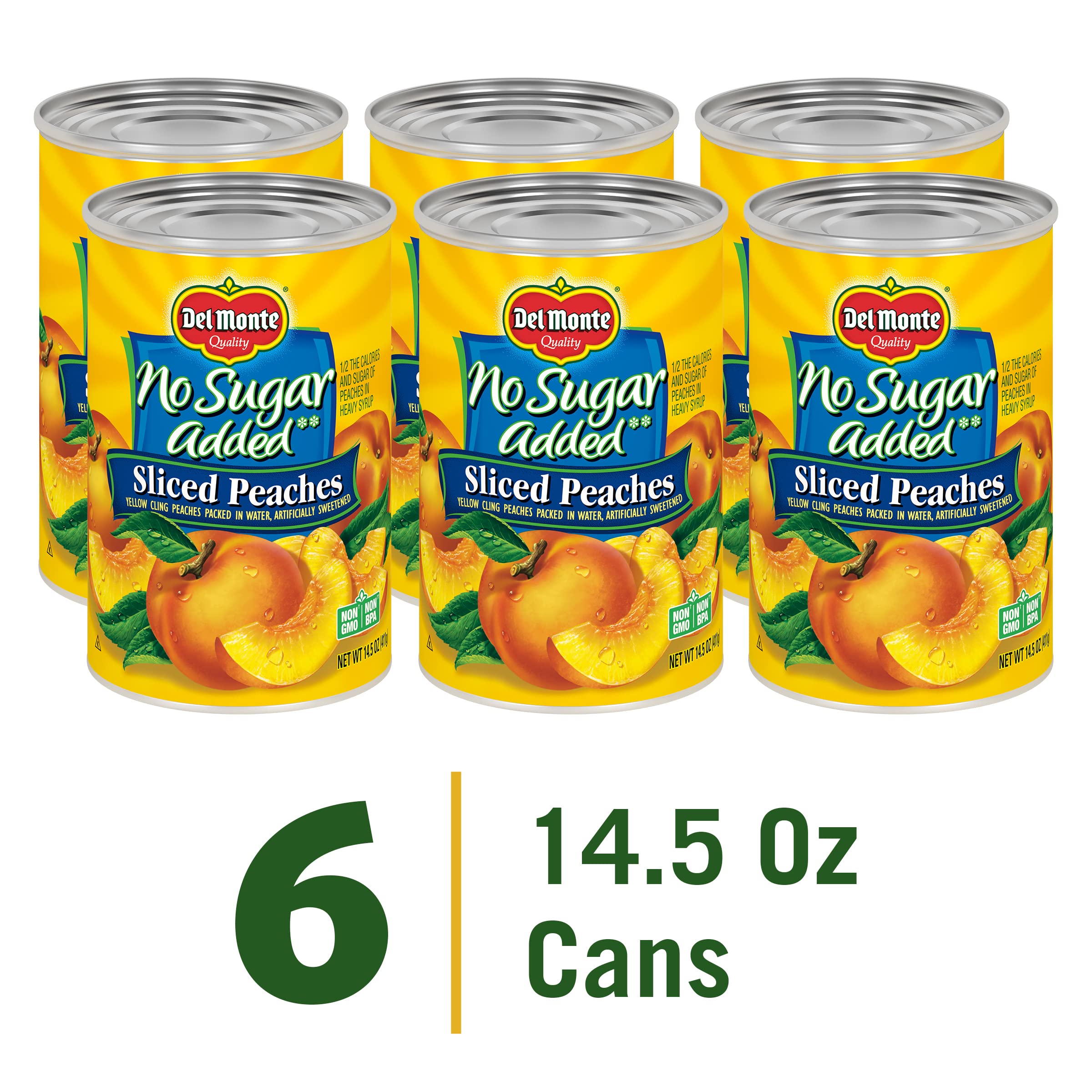 Del Monte Non-GMO peaches label highlighting simple ingredients