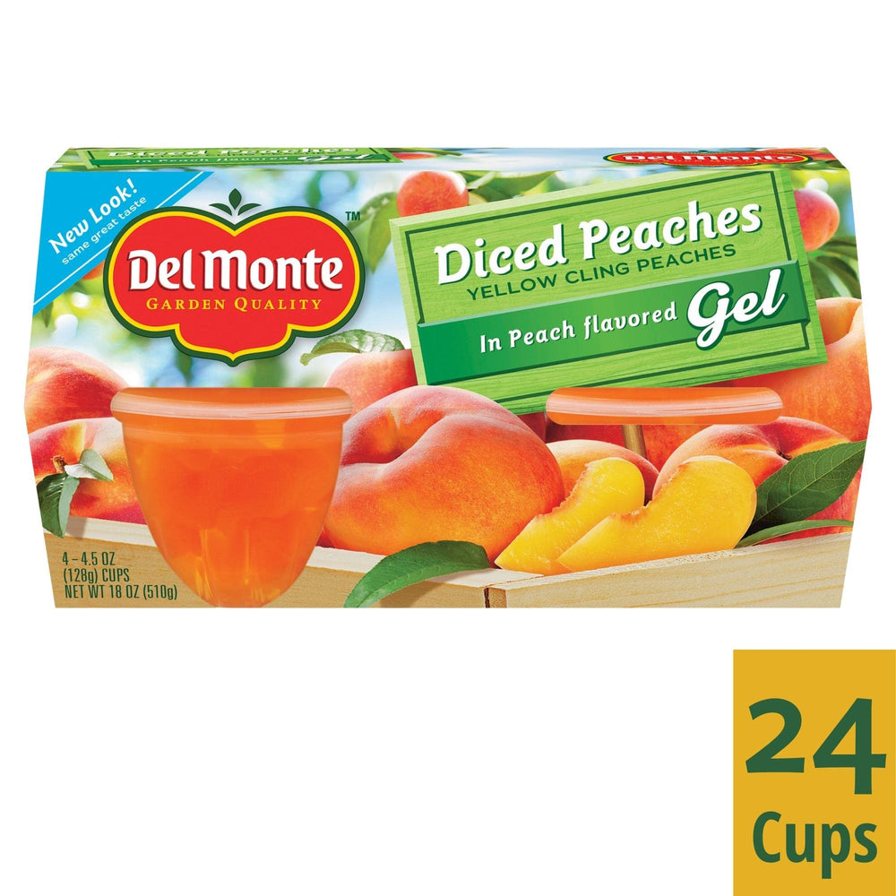 Del Monte peach gel cups in a lunchbox-ready setup